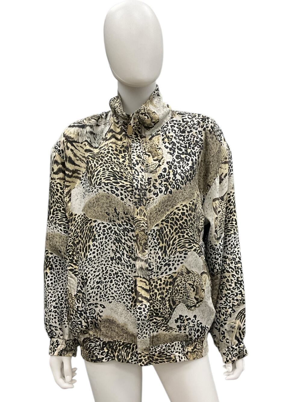 Vintage CoAco Bomber Jacket Women’s Size Medium Leopard/Tiger Print Zip-Up